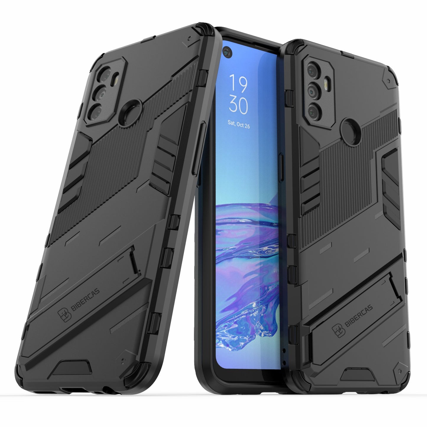 Shockproof PC + TPU Hybrid Phone Case Cover with Kickstand for Oppo A53 4G