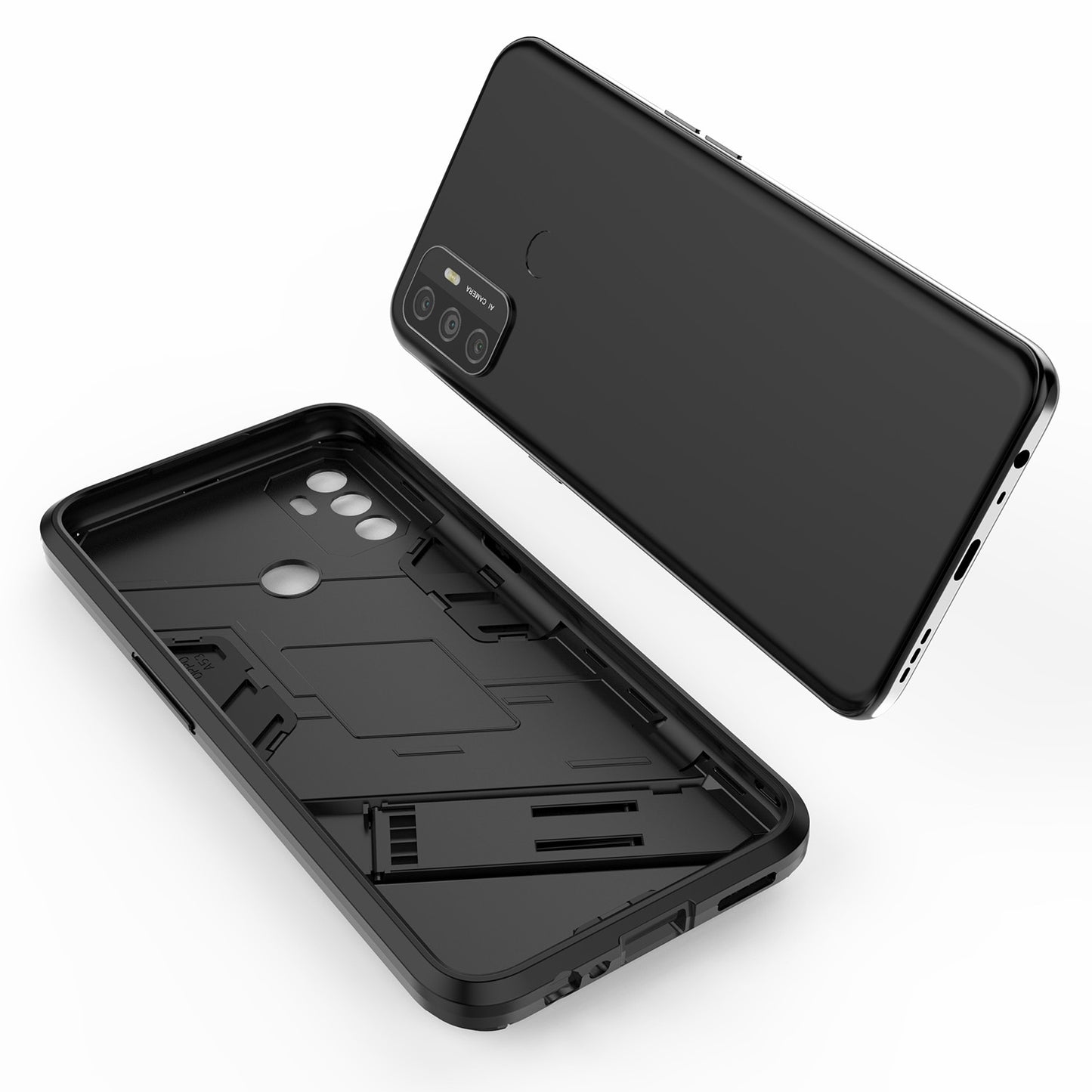 Shockproof PC + TPU Hybrid Phone Case Cover with Kickstand for Oppo A53 4G