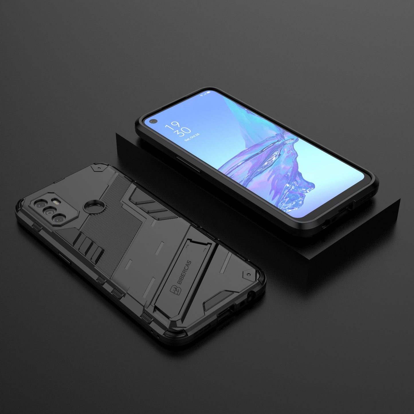 Shockproof PC + TPU Hybrid Phone Case Cover with Kickstand for Oppo A53 4G