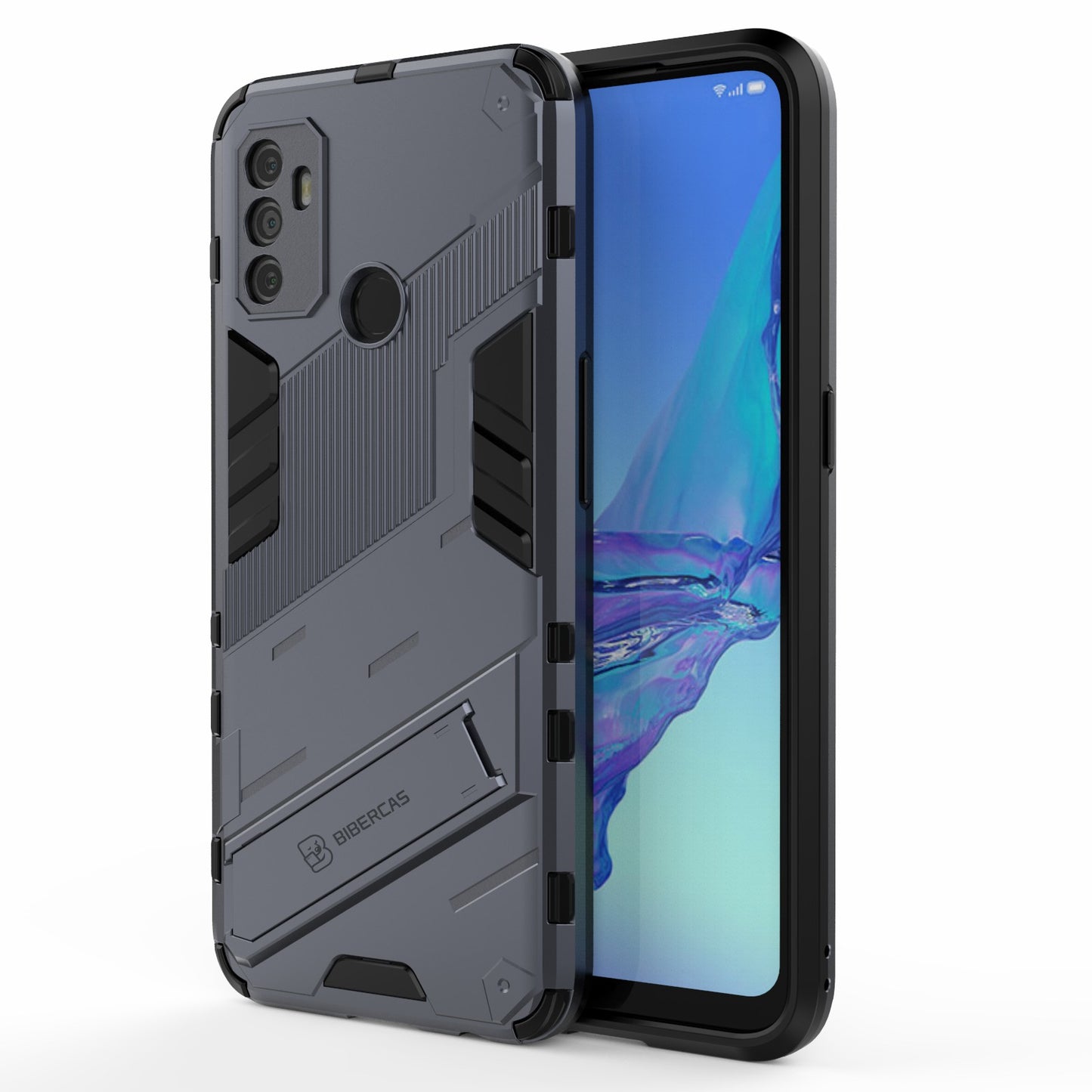Shockproof PC + TPU Hybrid Phone Case Cover with Kickstand for Oppo A53 4G