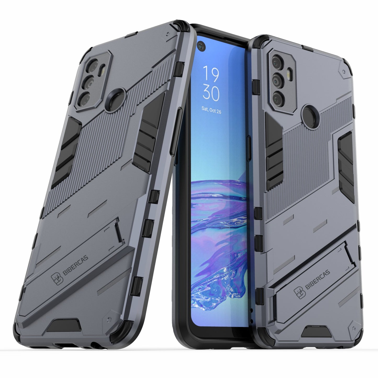 Shockproof PC + TPU Hybrid Phone Case Cover with Kickstand for Oppo A53 4G