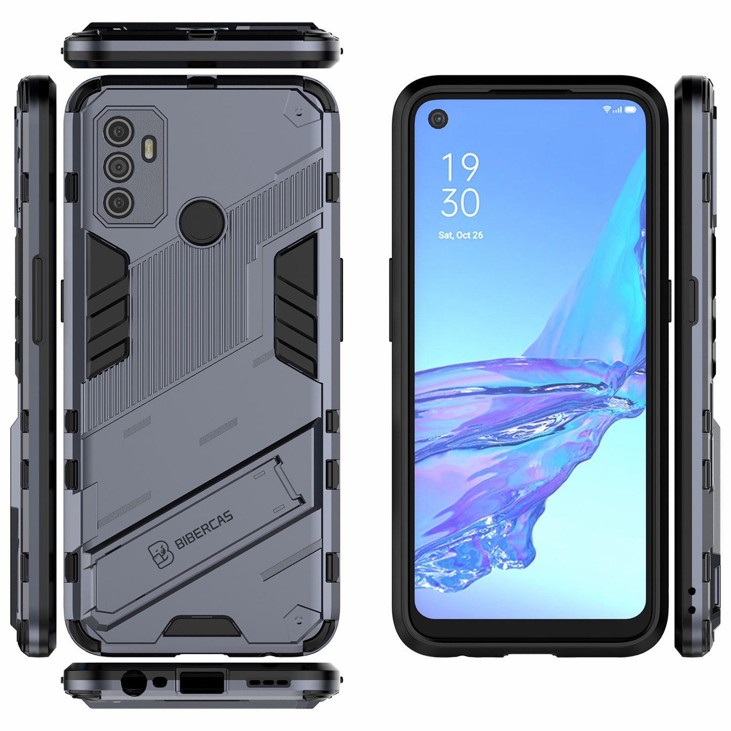 Shockproof PC + TPU Hybrid Phone Case Cover with Kickstand for Oppo A53 4G
