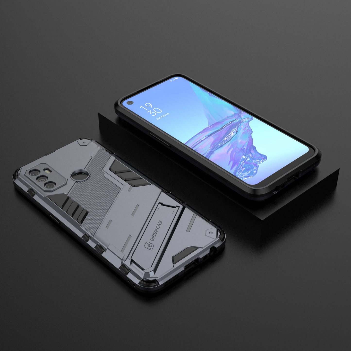 Shockproof PC + TPU Hybrid Phone Case Cover with Kickstand for Oppo A53 4G