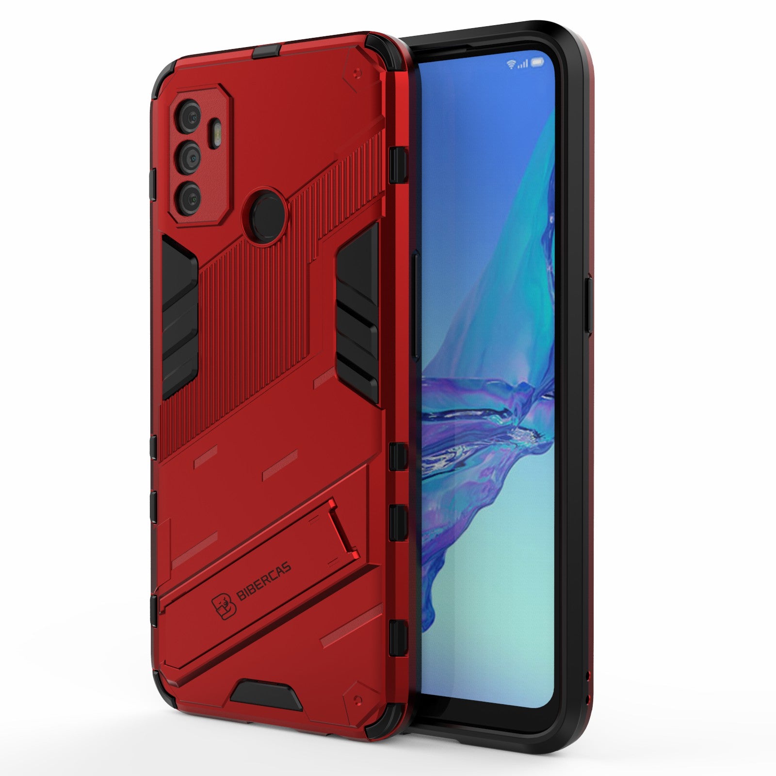 Shockproof PC + TPU Hybrid Phone Case Cover with Kickstand for Oppo A53 4G