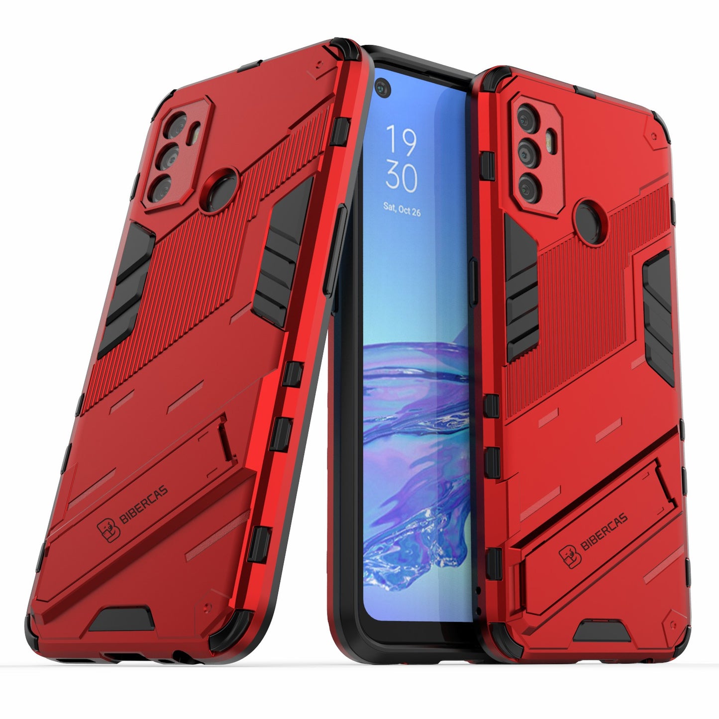 Shockproof PC + TPU Hybrid Phone Case Cover with Kickstand for Oppo A53 4G