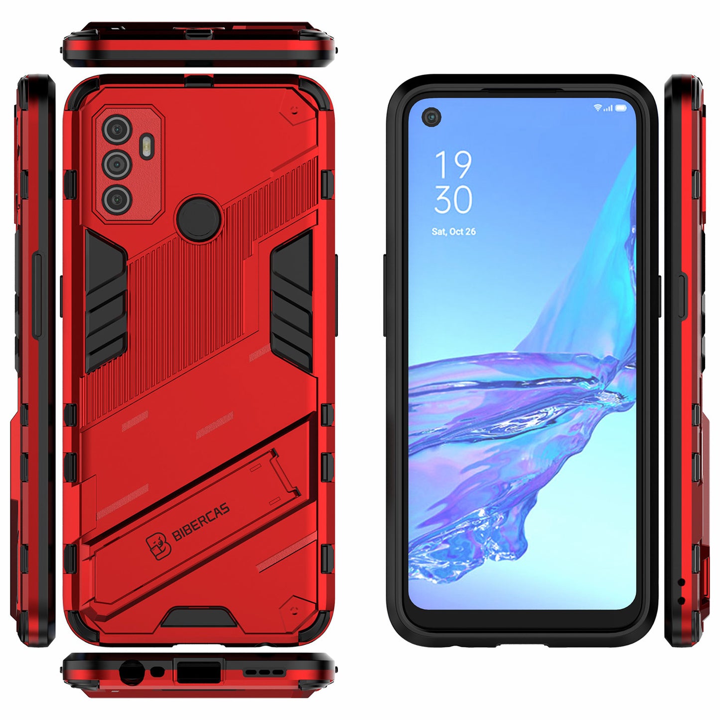 Shockproof PC + TPU Hybrid Phone Case Cover with Kickstand for Oppo A53 4G