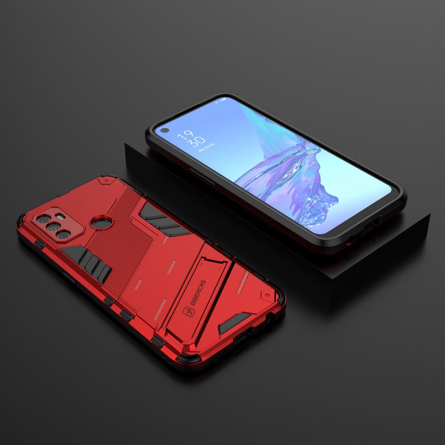 Shockproof PC + TPU Hybrid Phone Case Cover with Kickstand for Oppo A53 4G