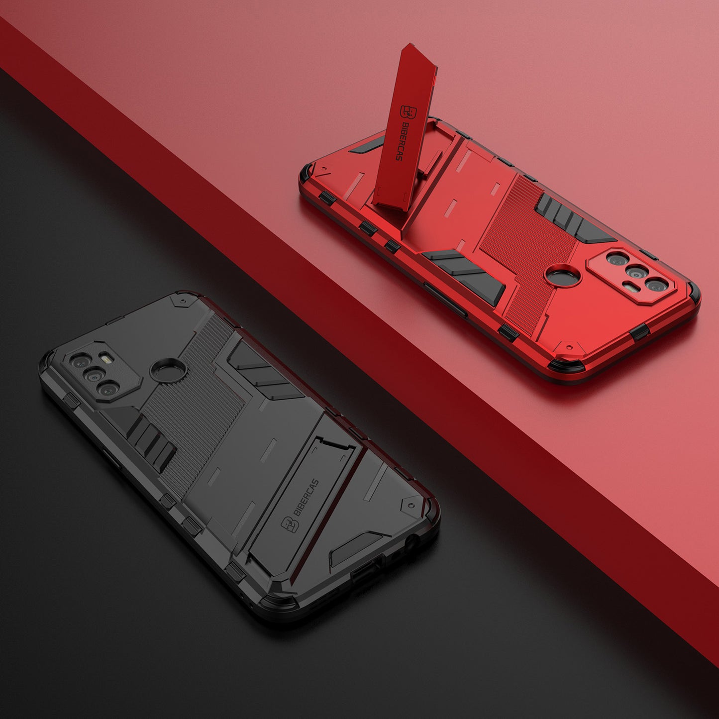 Shockproof PC + TPU Hybrid Phone Case Cover with Kickstand for Oppo A53 4G
