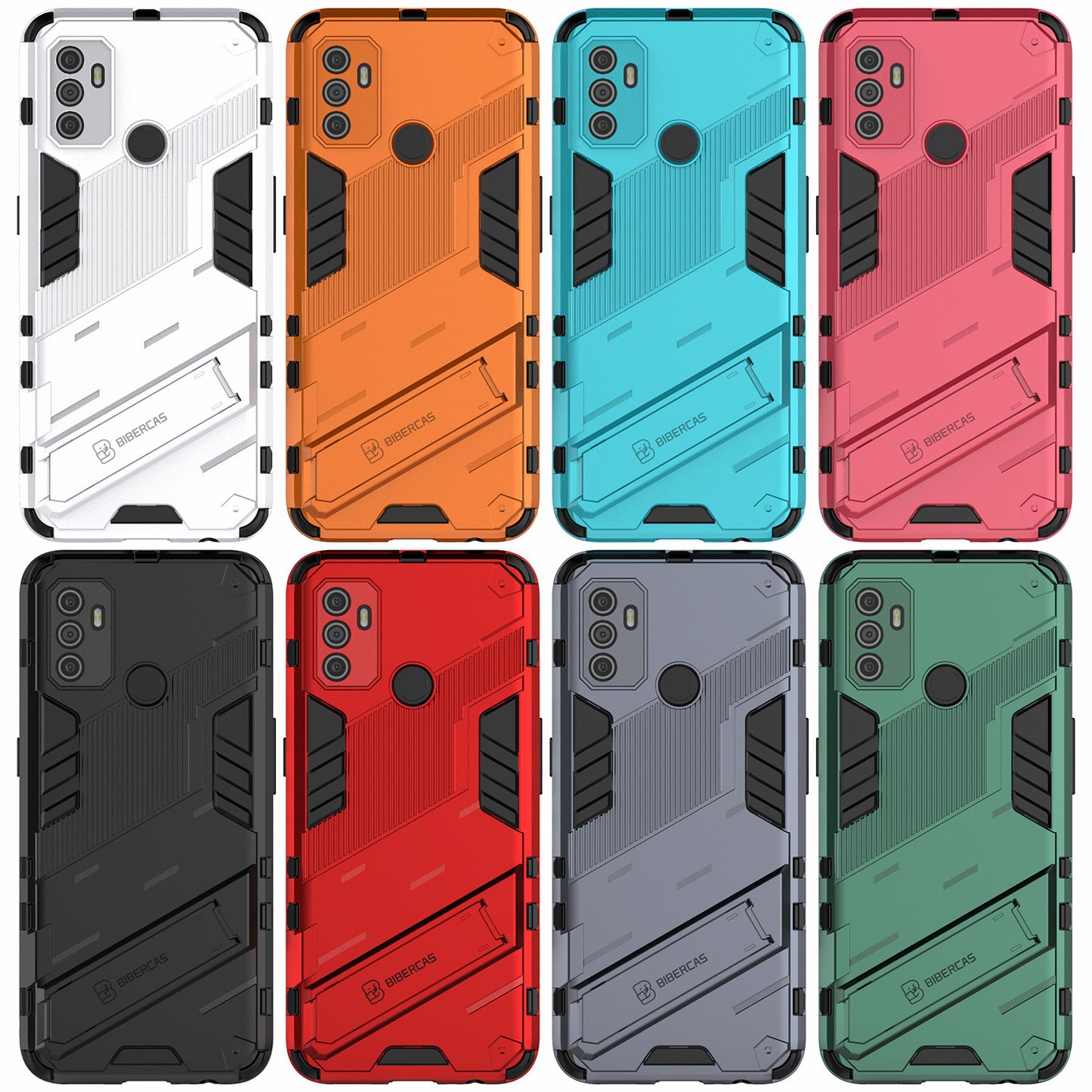 Shockproof PC + TPU Hybrid Phone Case Cover with Kickstand for Oppo A53 4G
