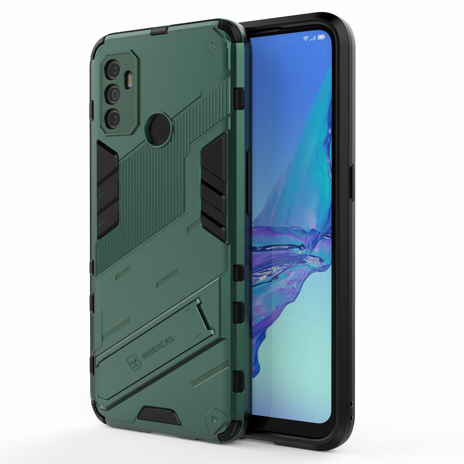 Shockproof PC + TPU Hybrid Phone Case Cover with Kickstand for Oppo A53 4G