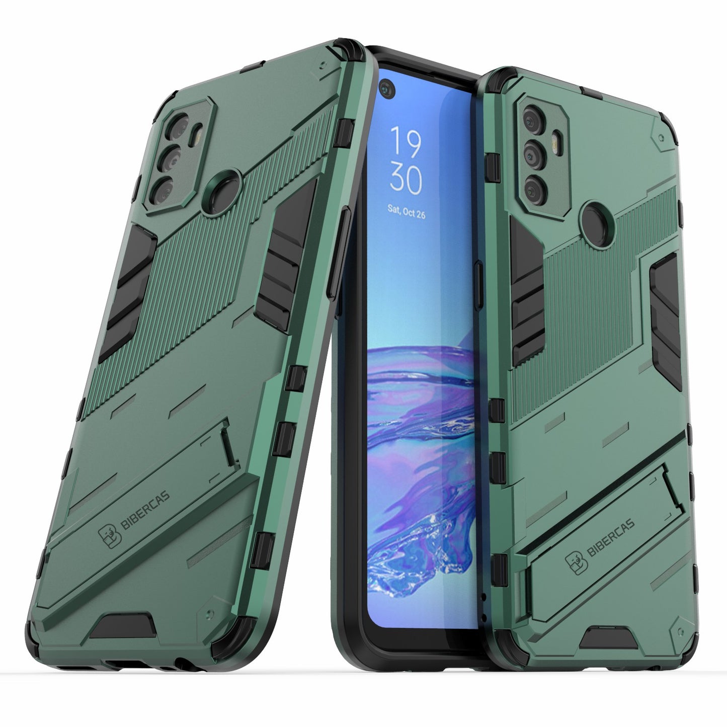 Shockproof PC + TPU Hybrid Phone Case Cover with Kickstand for Oppo A53 4G