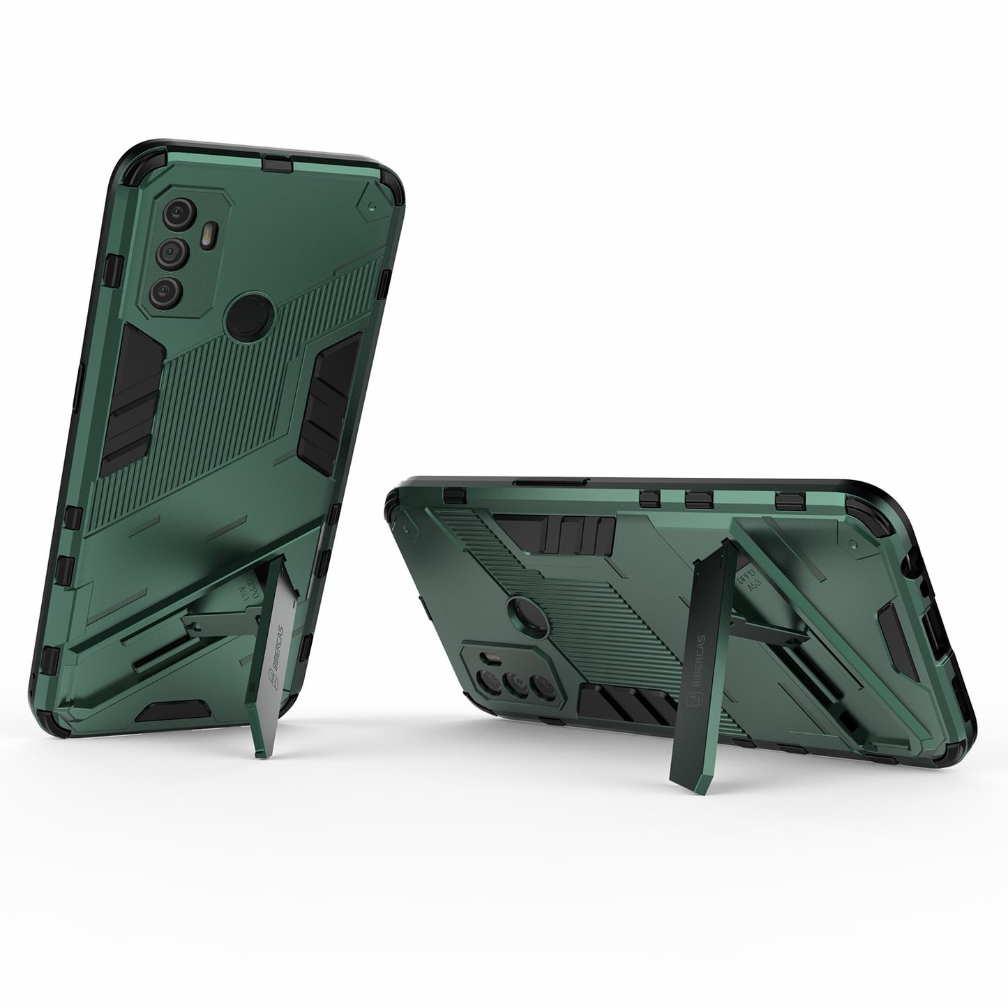 Shockproof PC + TPU Hybrid Phone Case Cover with Kickstand for Oppo A53 4G