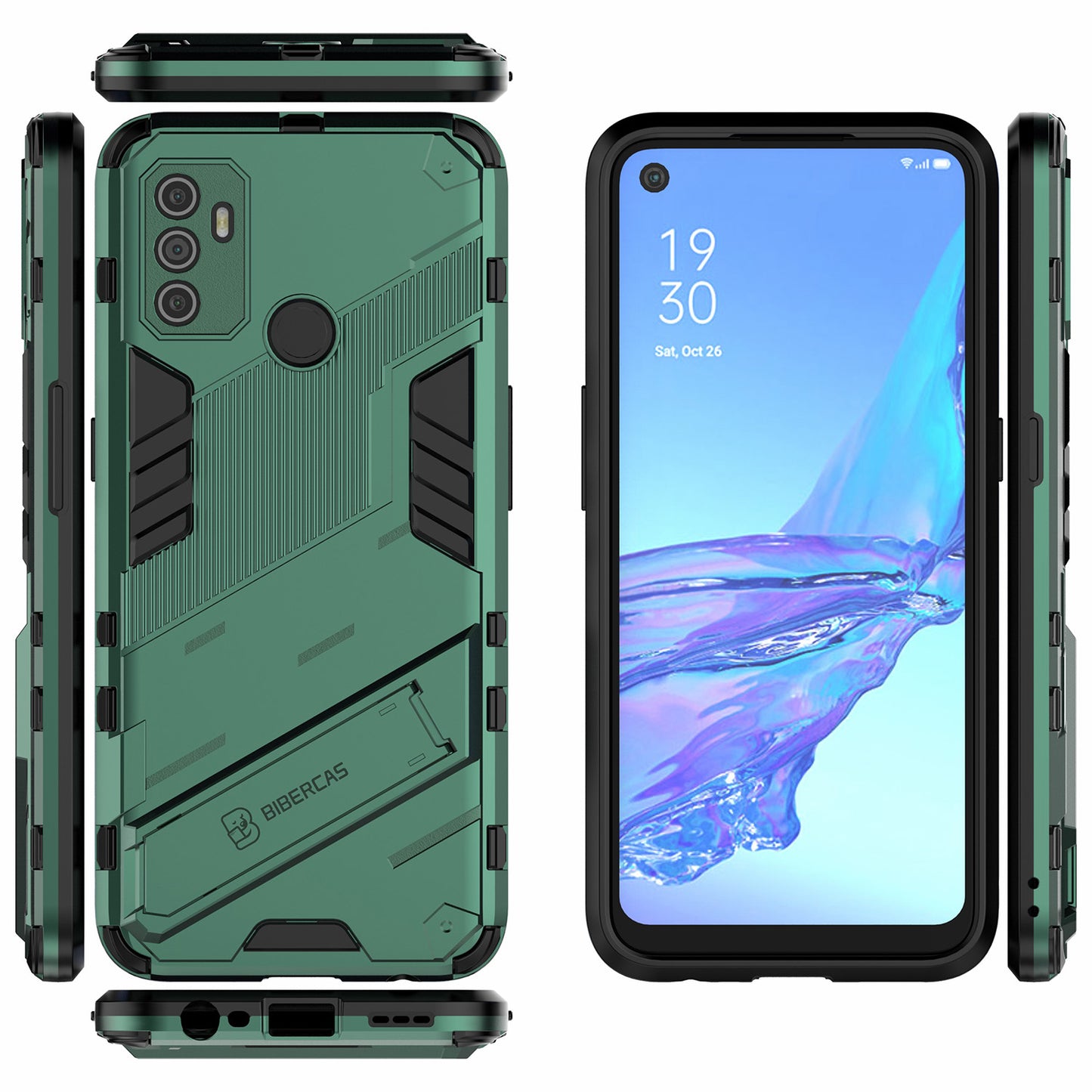 Shockproof PC + TPU Hybrid Phone Case Cover with Kickstand for Oppo A53 4G