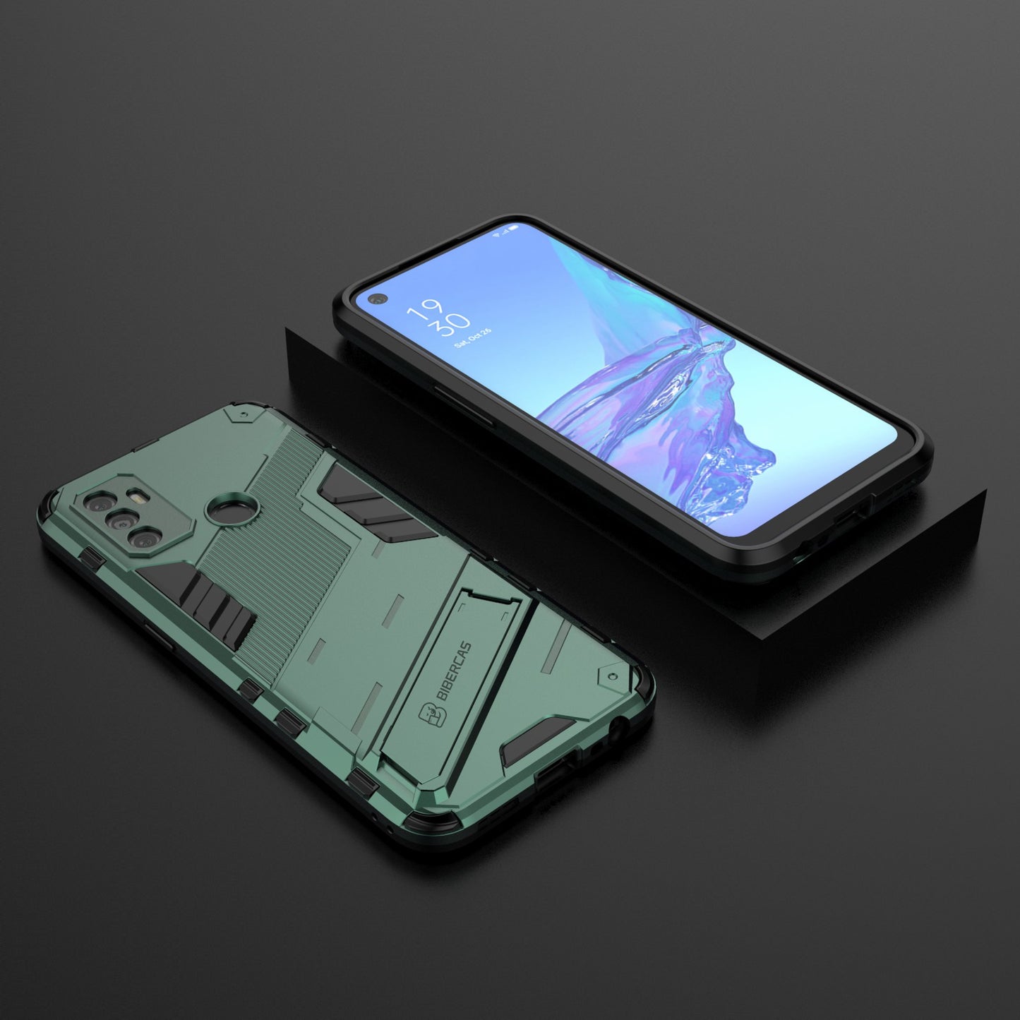 Shockproof PC + TPU Hybrid Phone Case Cover with Kickstand for Oppo A53 4G