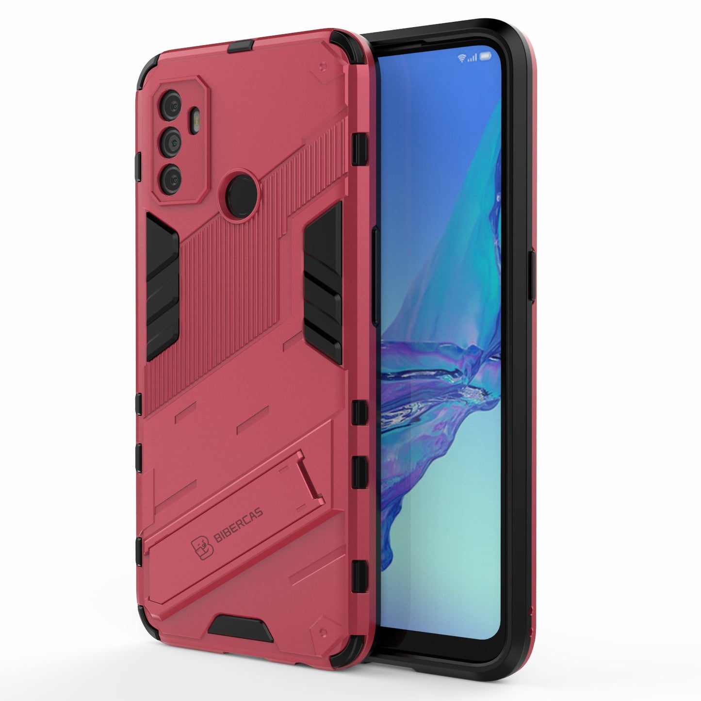 Shockproof PC + TPU Hybrid Phone Case Cover with Kickstand for Oppo A53 4G