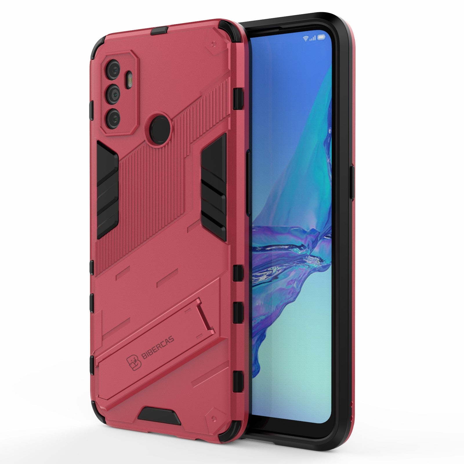 Shockproof PC + TPU Hybrid Phone Case Cover with Kickstand for Oppo A53 4G