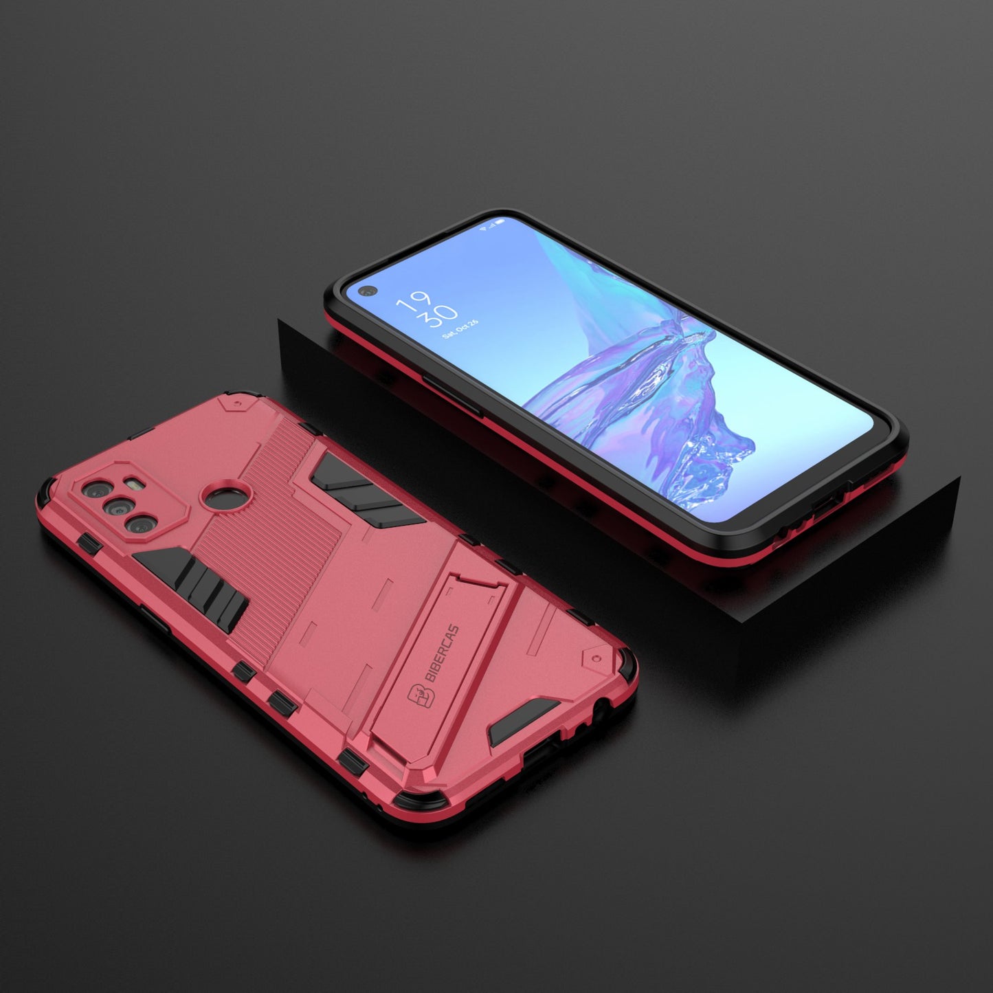 Shockproof PC + TPU Hybrid Phone Case Cover with Kickstand for Oppo A53 4G