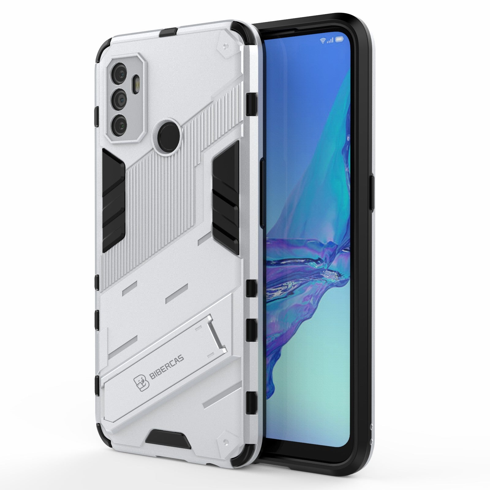 Shockproof PC + TPU Hybrid Phone Case Cover with Kickstand for Oppo A53 4G