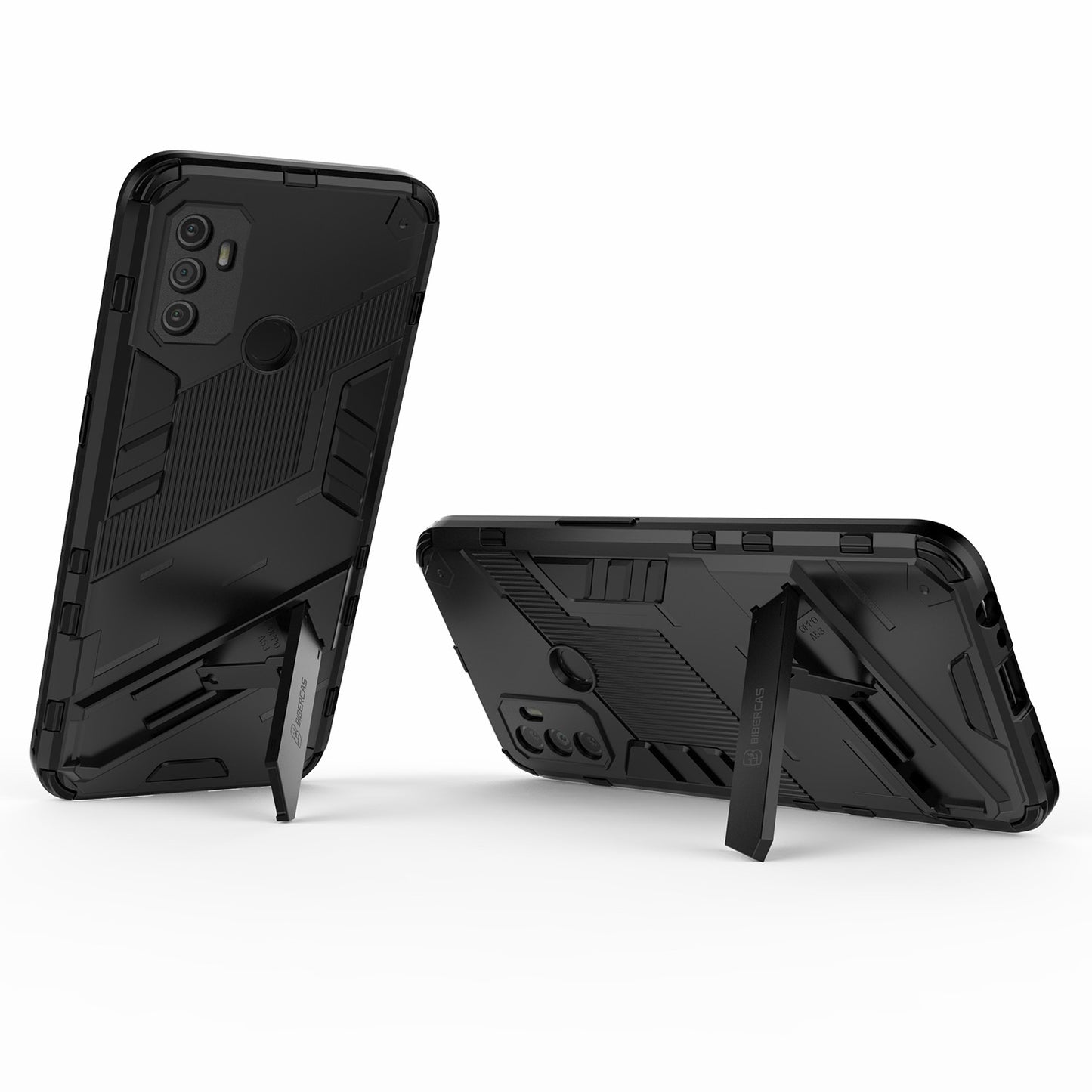 Shockproof PC + TPU Hybrid Phone Case Cover with Kickstand for Oppo A53 4G