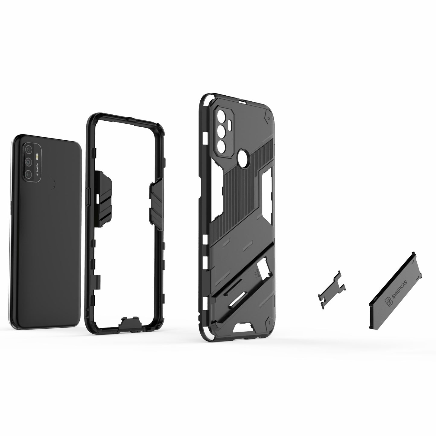 Shockproof PC + TPU Hybrid Phone Case Cover with Kickstand for Oppo A53 4G