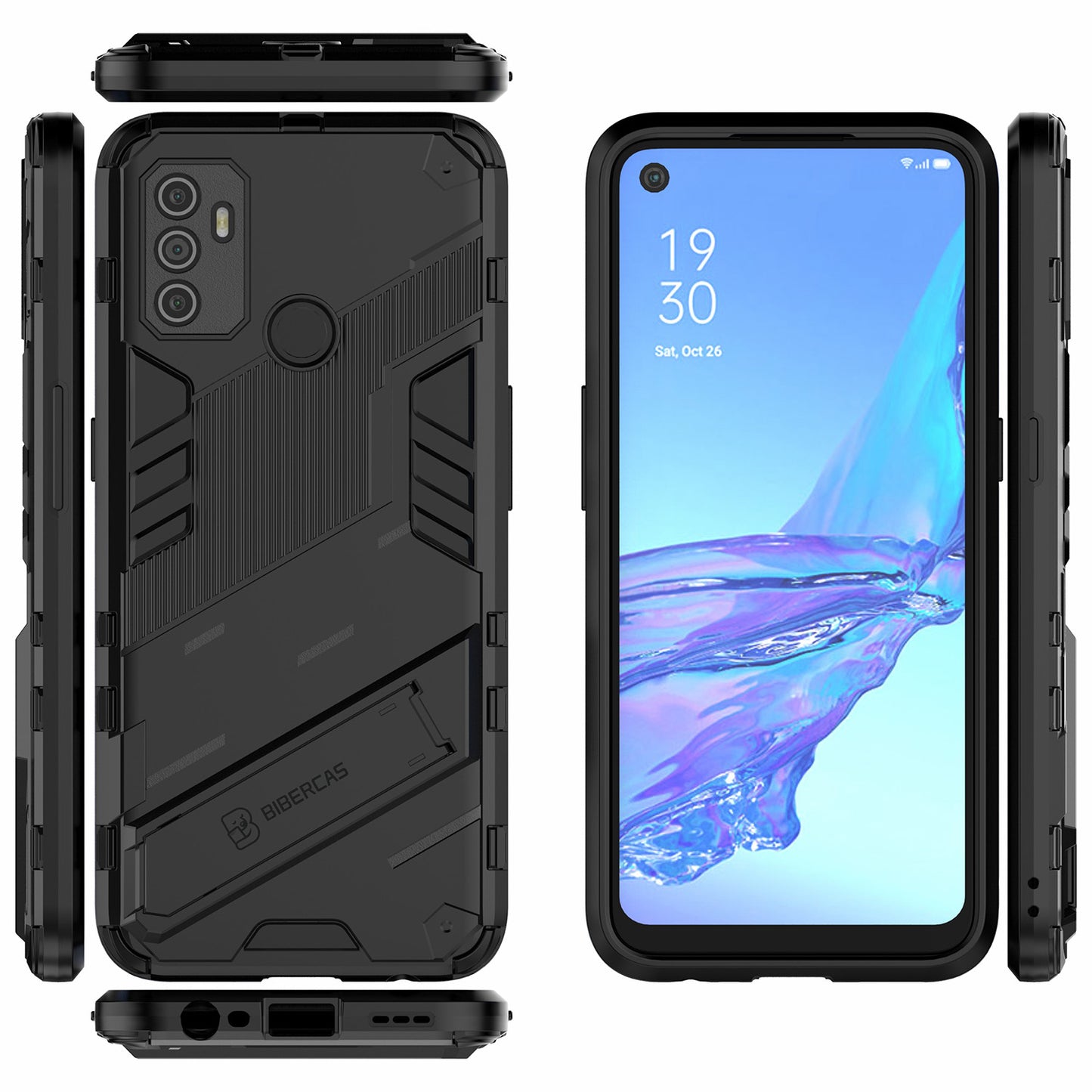 Shockproof PC + TPU Hybrid Phone Case Cover with Kickstand for Oppo A53 4G