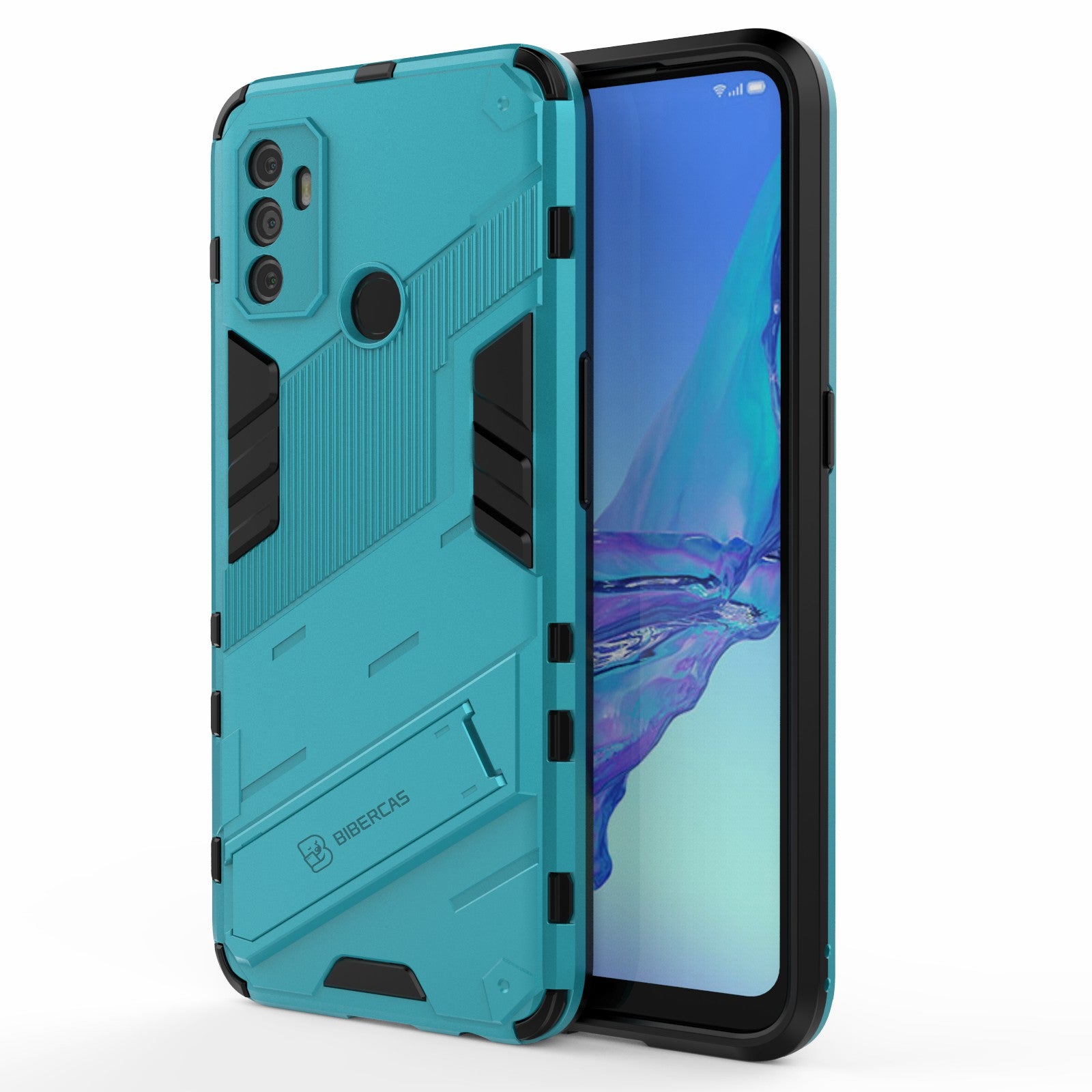 Shockproof PC + TPU Hybrid Phone Case Cover with Kickstand for Oppo A53 4G