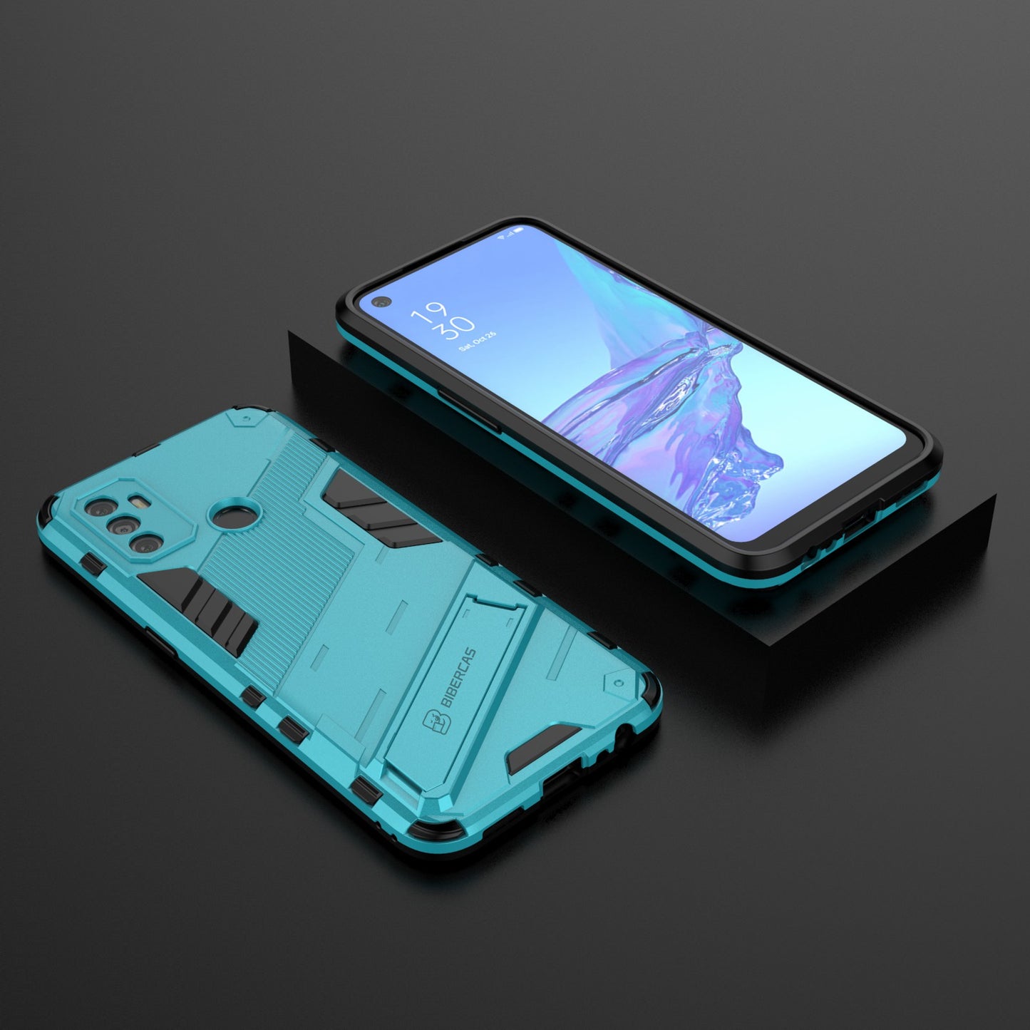 Shockproof PC + TPU Hybrid Phone Case Cover with Kickstand for Oppo A53 4G
