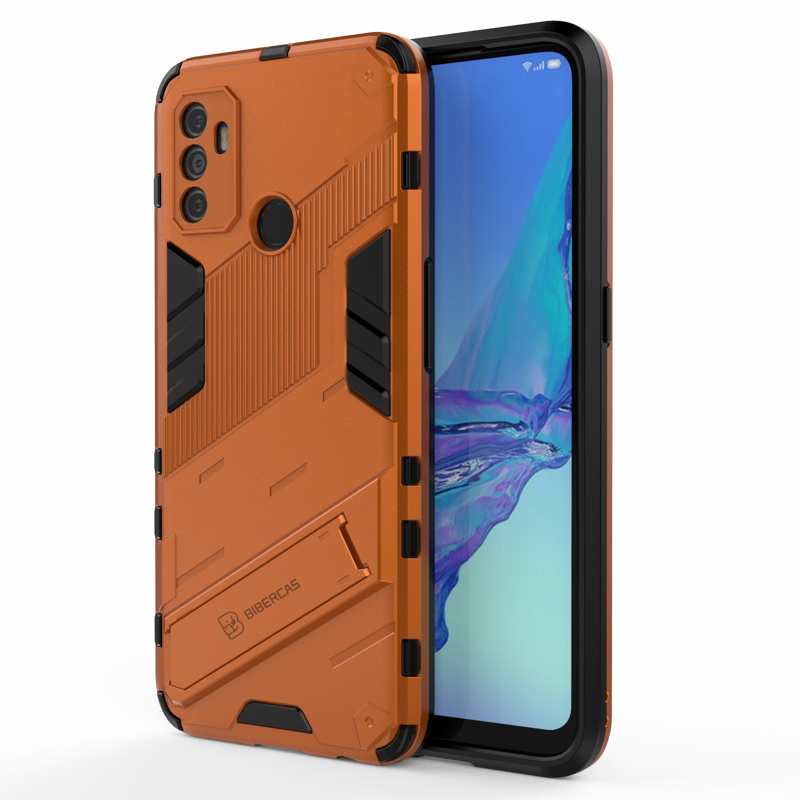 Shockproof PC + TPU Hybrid Phone Case Cover with Kickstand for Oppo A53 4G