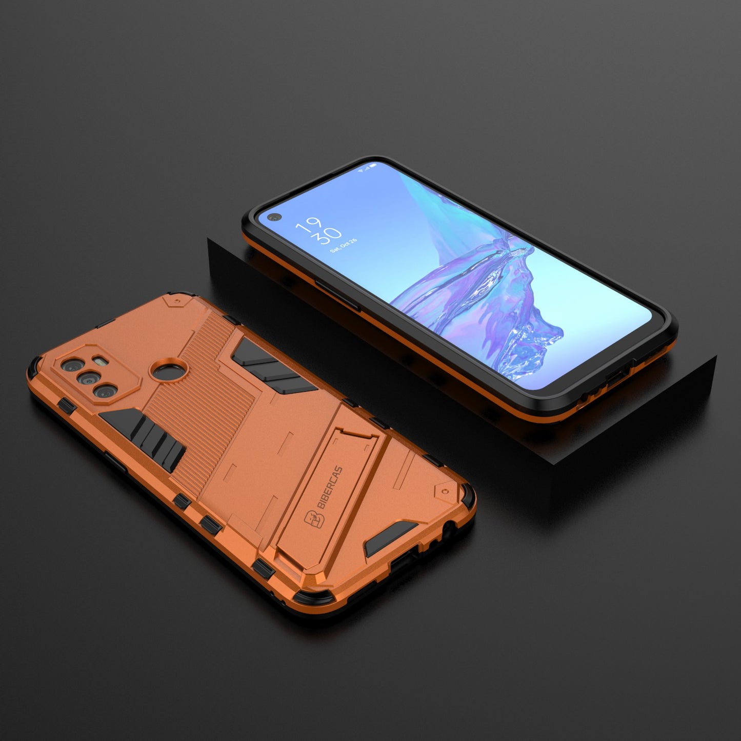 Shockproof PC + TPU Hybrid Phone Case Cover with Kickstand for Oppo A53 4G