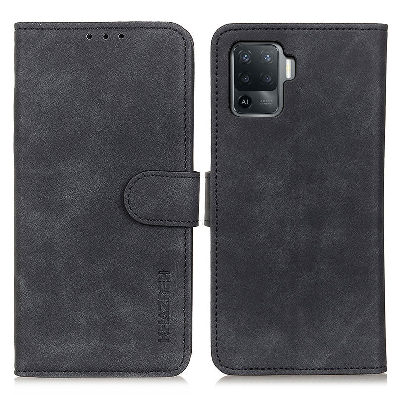 KHAZNEH Magnetic Clasp Wallet Design Retro Style PU Leather Case for Oppo A94/F19 Pro/Reno5 F