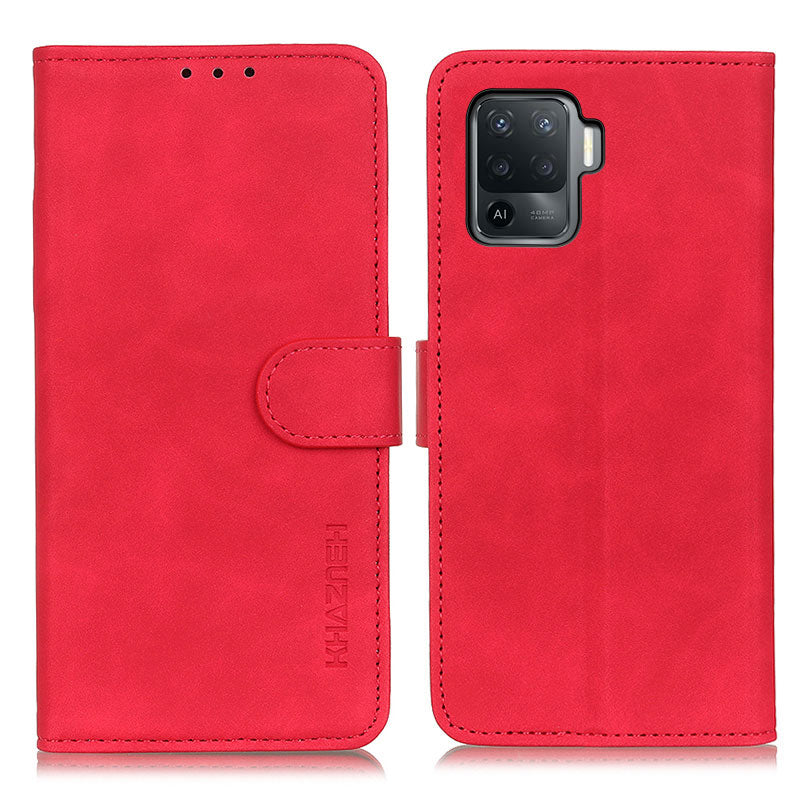 KHAZNEH Magnetic Clasp Wallet Design Retro Style PU Leather Case for Oppo A94/F19 Pro/Reno5 F