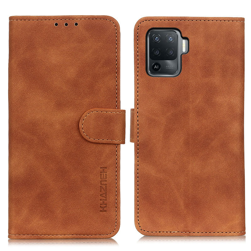 KHAZNEH Magnetic Clasp Wallet Design Retro Style PU Leather Case for Oppo A94/F19 Pro/Reno5 F