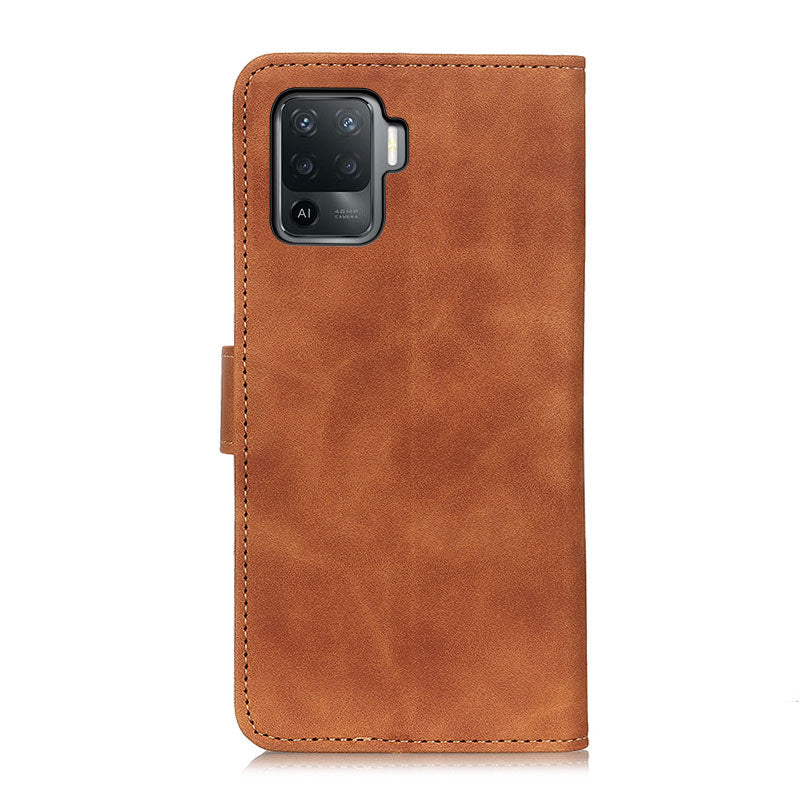 KHAZNEH Magnetic Clasp Wallet Design Retro Style PU Leather Case for Oppo A94/F19 Pro/Reno5 F