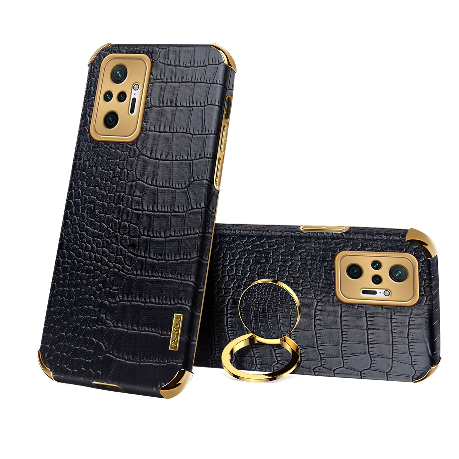 Electroplating Design Crocodile Texture PU Leather Coated TPU Precise Cutout Case Cover with Ring Holder for Xiaomi Redmi Note 10 Pro