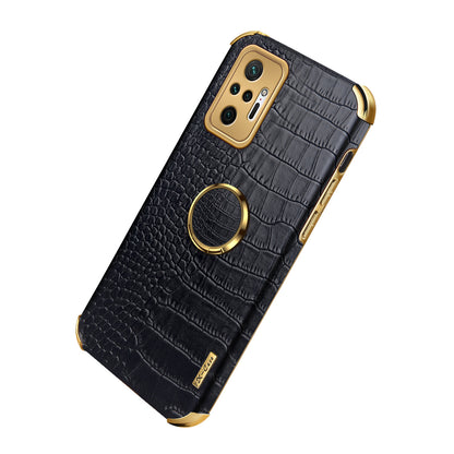Electroplating Design Crocodile Texture PU Leather Coated TPU Precise Cutout Case Cover with Ring Holder for Xiaomi Redmi Note 10 Pro