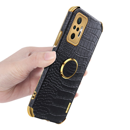 Electroplating Design Crocodile Texture PU Leather Coated TPU Precise Cutout Case Cover with Ring Holder for Xiaomi Redmi Note 10 Pro