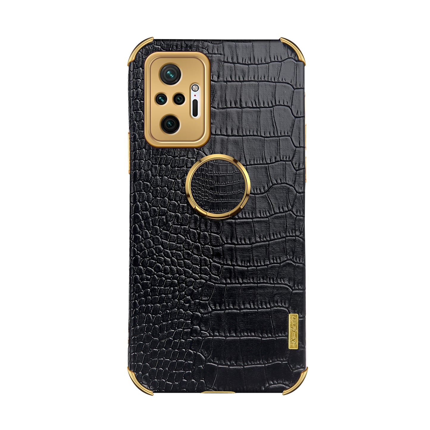 Electroplating Design Crocodile Texture PU Leather Coated TPU Precise Cutout Case Cover with Ring Holder for Xiaomi Redmi Note 10 Pro