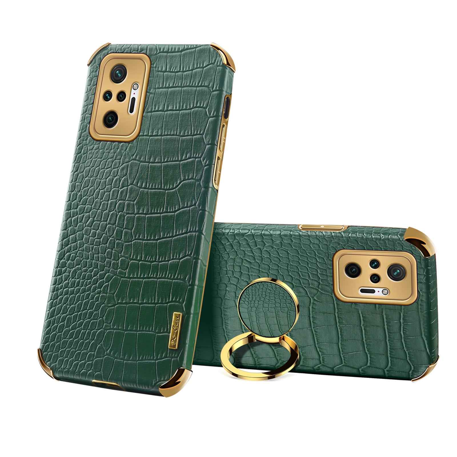 Electroplating Design Crocodile Texture PU Leather Coated TPU Precise Cutout Case Cover with Ring Holder for Xiaomi Redmi Note 10 Pro