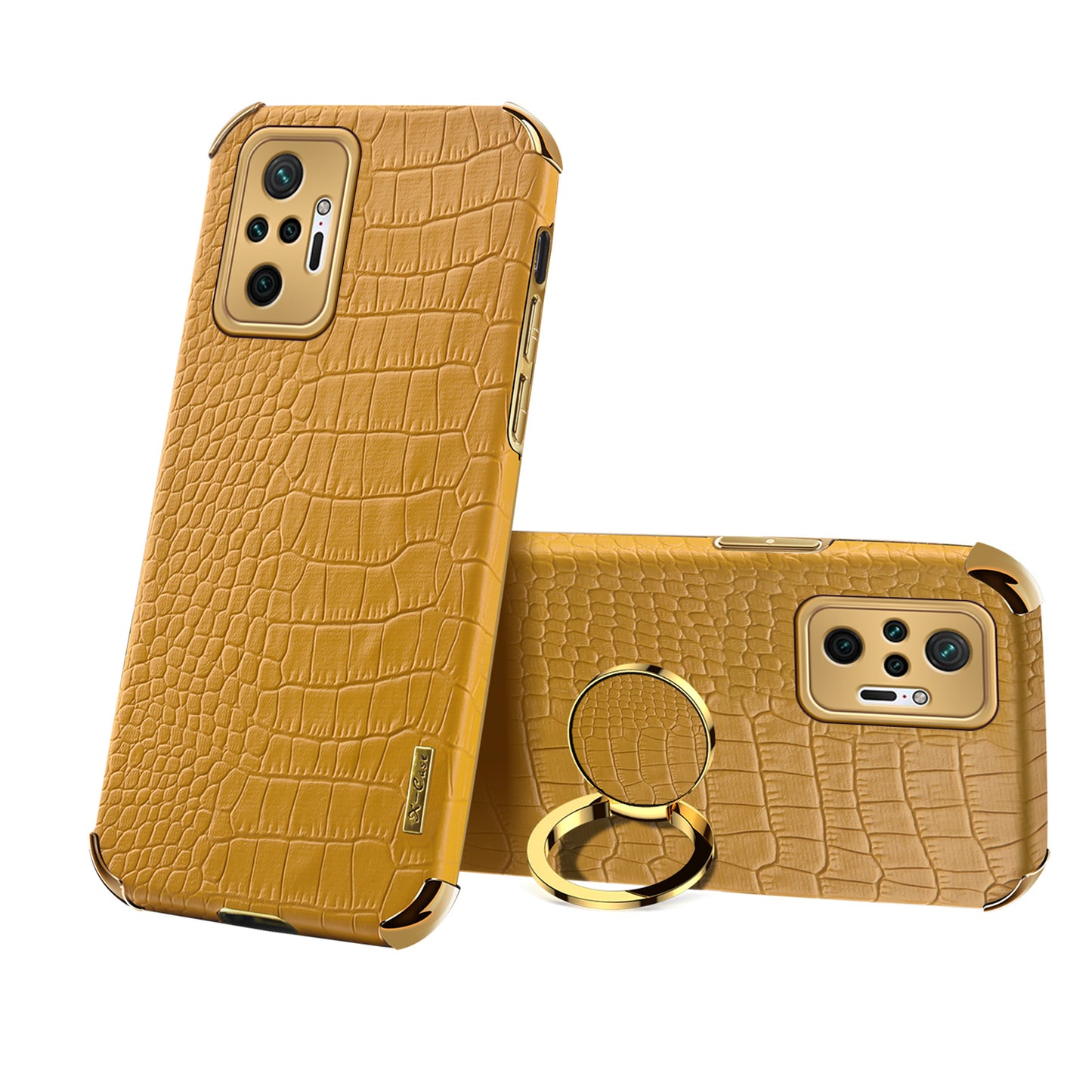 Electroplating Design Crocodile Texture PU Leather Coated TPU Precise Cutout Case Cover with Ring Holder for Xiaomi Redmi Note 10 Pro