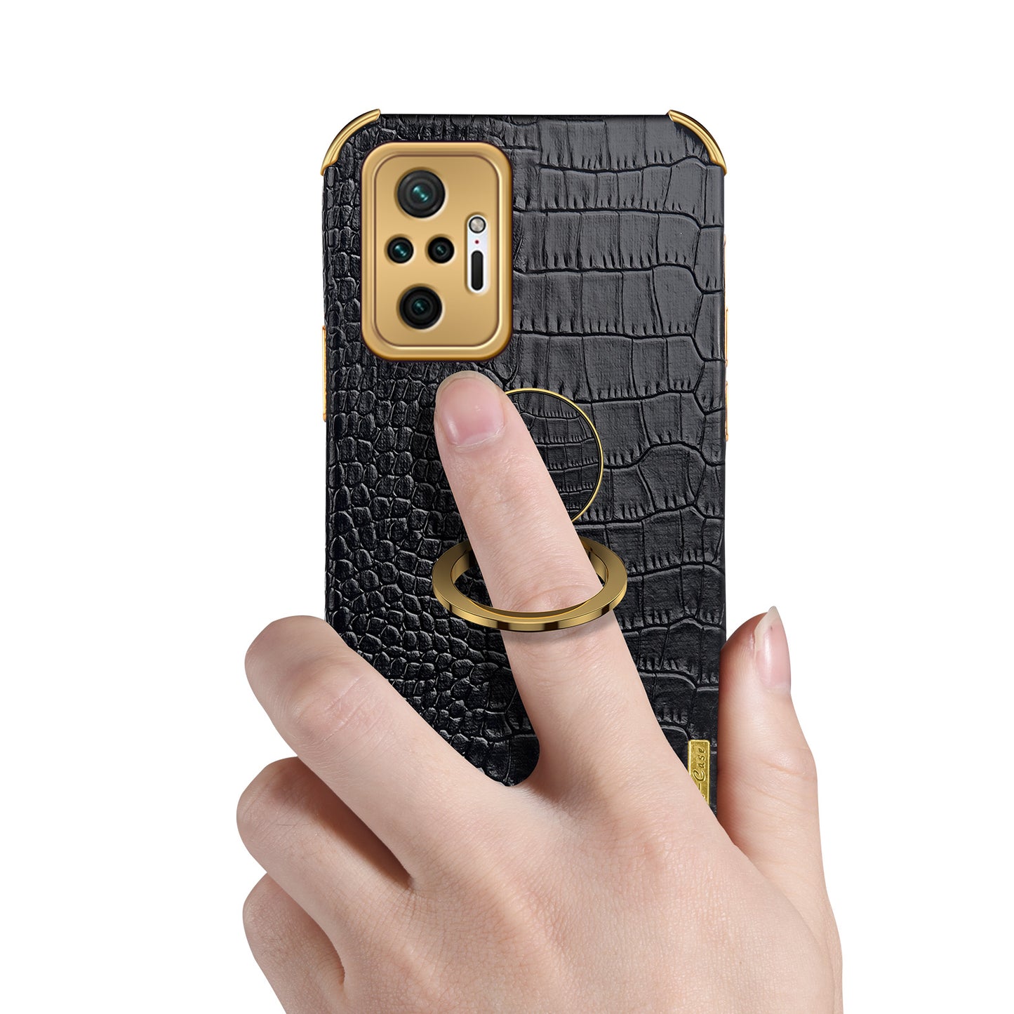 Electroplating Design Crocodile Texture PU Leather Coated TPU Precise Cutout Case Cover with Ring Holder for Xiaomi Redmi Note 10 Pro