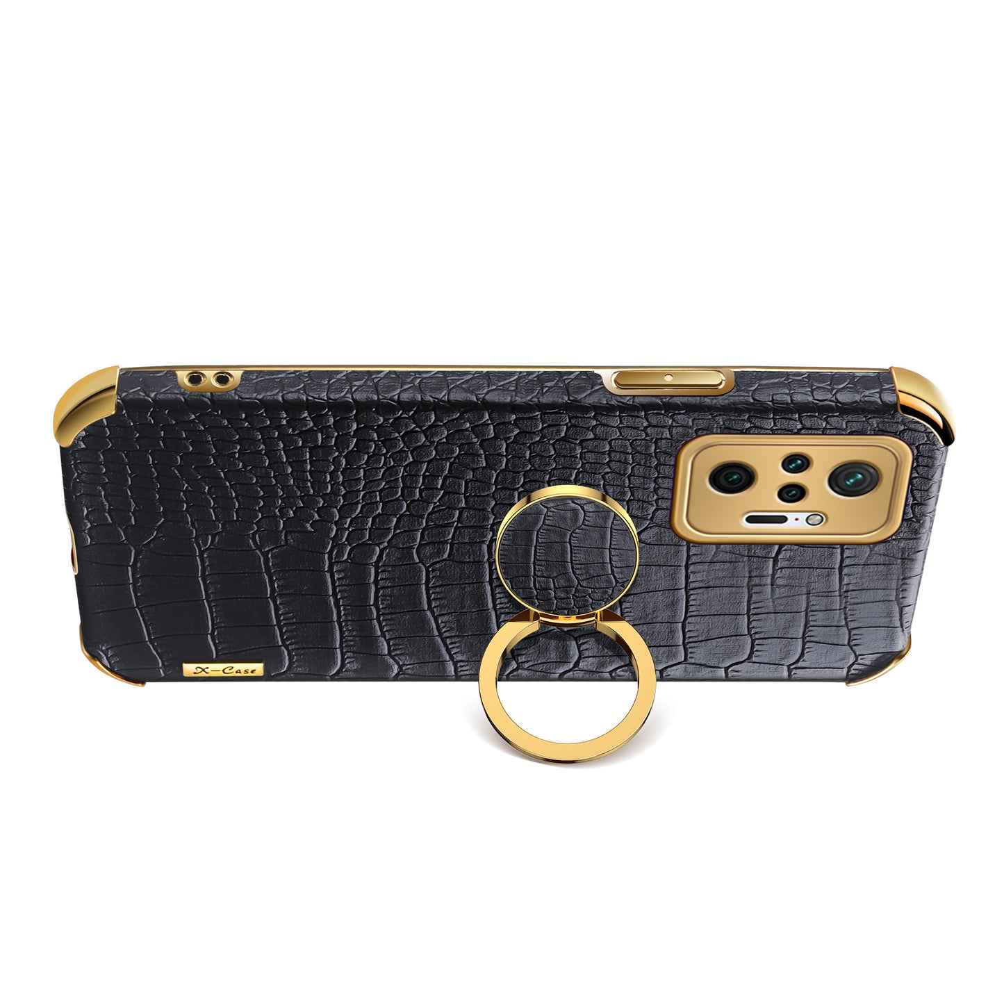 Electroplating Design Crocodile Texture PU Leather Coated TPU Precise Cutout Case Cover with Ring Holder for Xiaomi Redmi Note 10 Pro