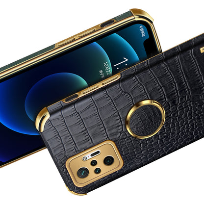 Electroplating Design Crocodile Texture PU Leather Coated TPU Precise Cutout Case Cover with Ring Holder for Xiaomi Redmi Note 10 Pro