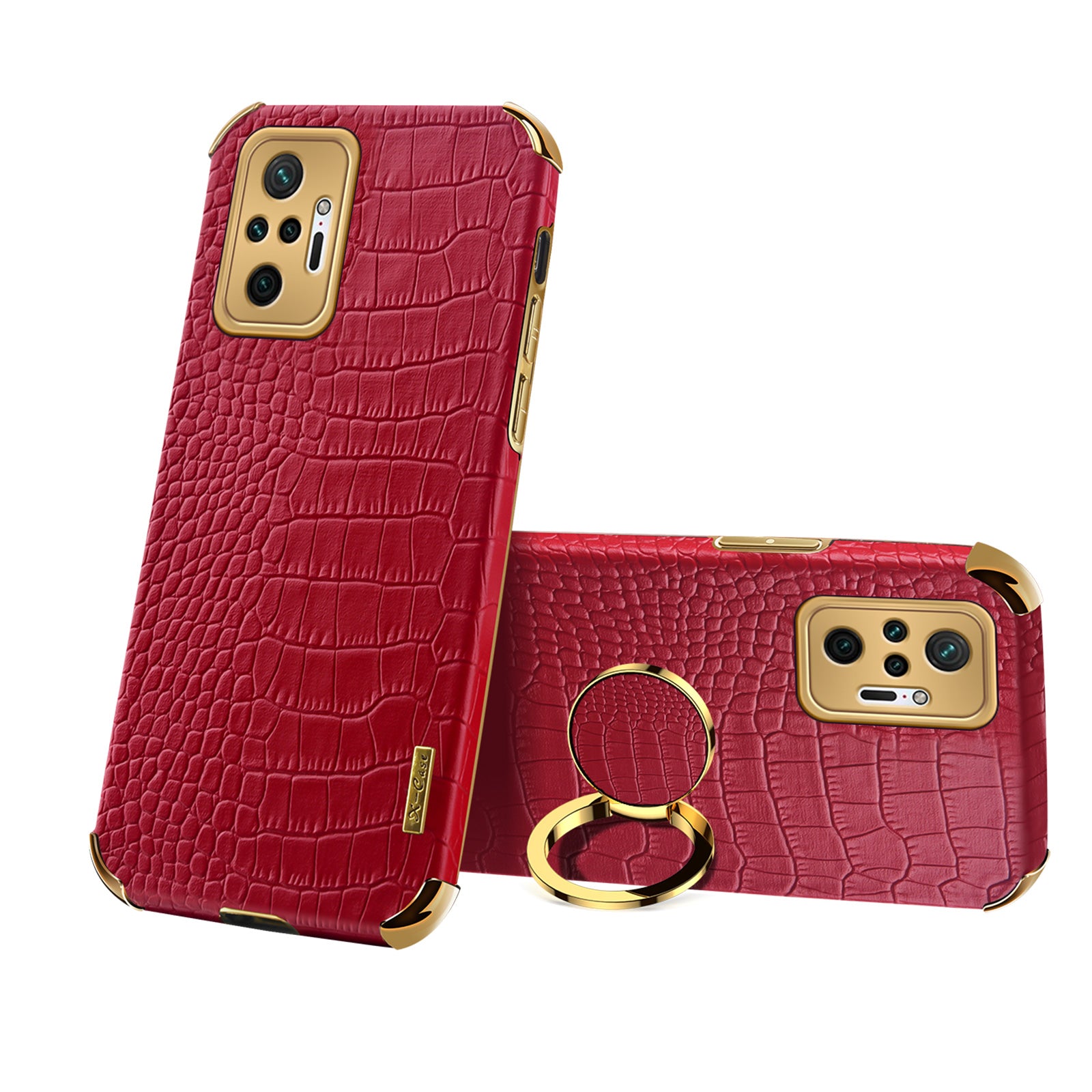 Electroplating Design Crocodile Texture PU Leather Coated TPU Precise Cutout Case Cover with Ring Holder for Xiaomi Redmi Note 10 Pro