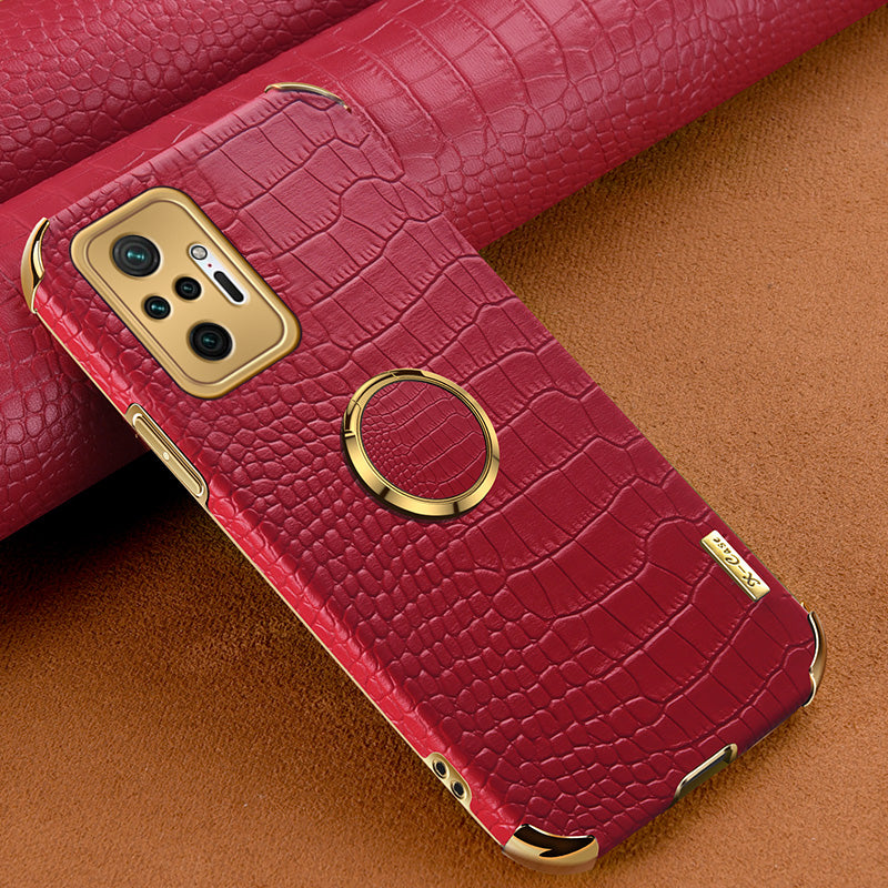 Electroplating Design Crocodile Texture PU Leather Coated TPU Precise Cutout Case Cover with Ring Holder for Xiaomi Redmi Note 10 Pro