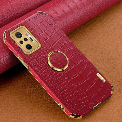 Electroplating Design Crocodile Texture PU Leather Coated TPU Precise Cutout Case Cover with Ring Holder for Xiaomi Redmi Note 10 Pro