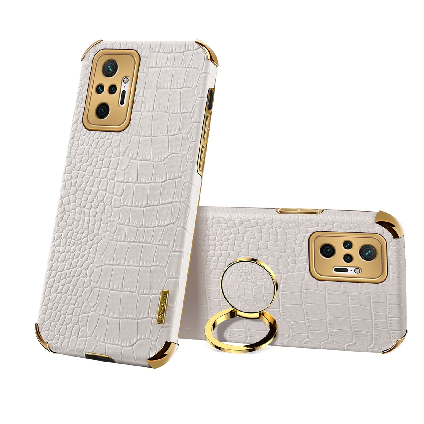 Electroplating Design Crocodile Texture PU Leather Coated TPU Precise Cutout Case Cover with Ring Holder for Xiaomi Redmi Note 10 Pro