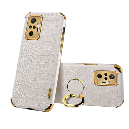 Electroplating Design Crocodile Texture PU Leather Coated TPU Precise Cutout Case Cover with Ring Holder for Xiaomi Redmi Note 10 Pro