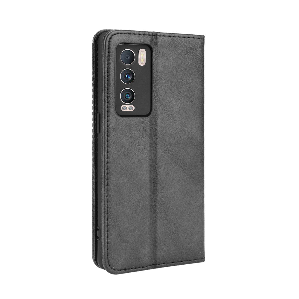 Retro Surface Well-Protected Anti-Drop Auto-Absorbed Leather Phone Wallet Stand Case Cover for Realme GT Explorer Master