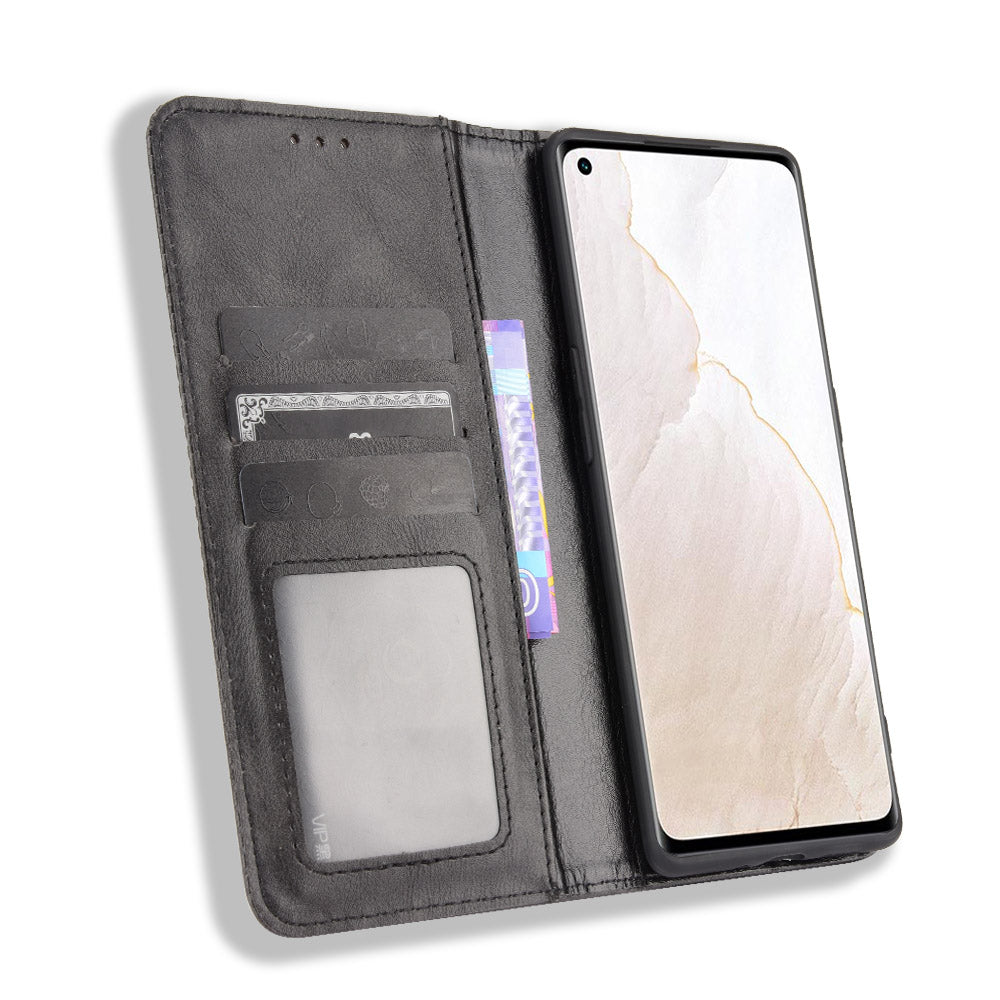 Retro Surface Well-Protected Anti-Drop Auto-Absorbed Leather Phone Wallet Stand Case Cover for Realme GT Explorer Master