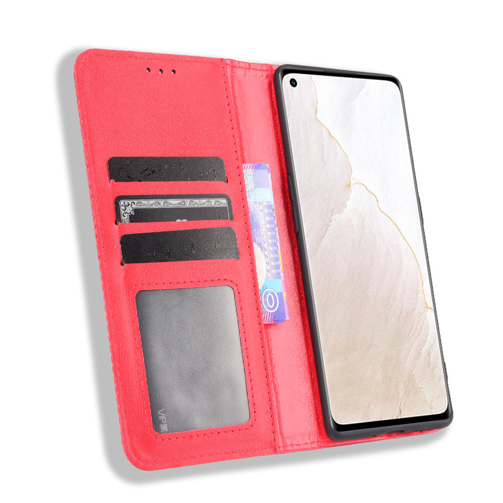 Retro Surface Well-Protected Anti-Drop Auto-Absorbed Leather Phone Wallet Stand Case Cover for Realme GT Explorer Master